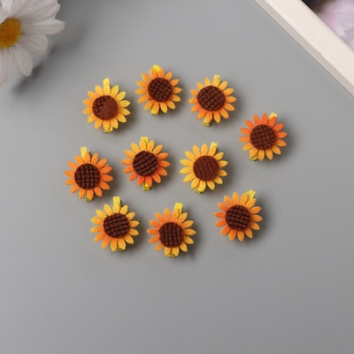 Декор для творчества дерево, фетр «Прищепка. Подсолнух», набор 10 шт., 1.5×2.5×2.8 см
