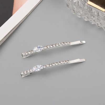 Невидимки для волос QF «Беат», набор 2 шт., лепесток, 6 см, серебро