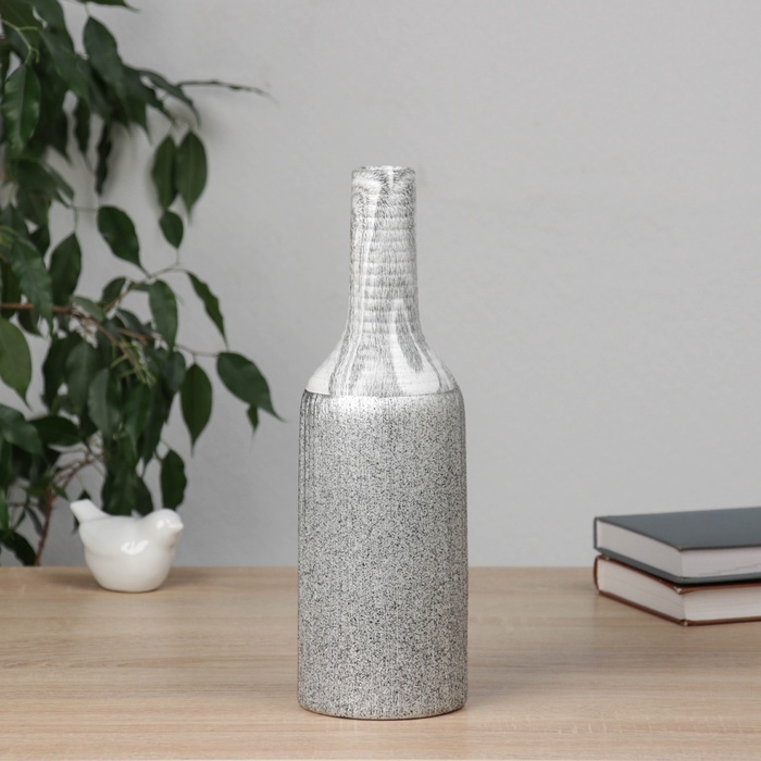 Ваза для цветов «Бригэм», бутыль, d=3 см, 30.5×9.5 см, керамика, бело-серая