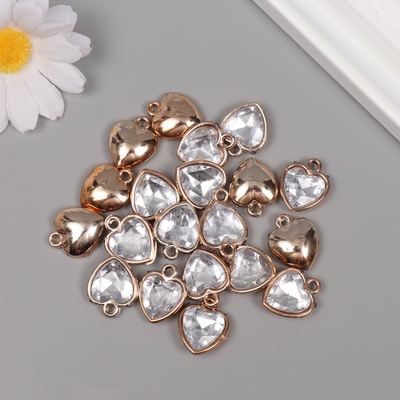 Декор для творчества пластик под металл "Сердце с кристаллом"золото набор 20 шт 2х1,5х0,6см