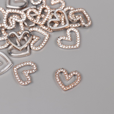 Декор для творчества пластик «Сердце со стразами», золото, набор 20 шт., 1.5×1.5×0.4 см