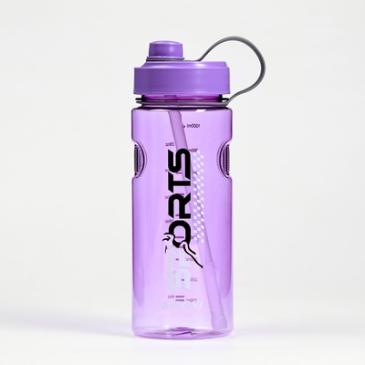 Бутылка для воды спортивная, с трубочкой, фиолетовая, 24.5×8.5 см