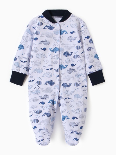 Комбинезон детский с закрытыми ножками «Киты», цвет белый/синий, рост 68 см