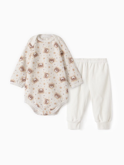 Комплект для новорожденного (боди/штанишки) «Львята», цвет молочный, рост 68 см