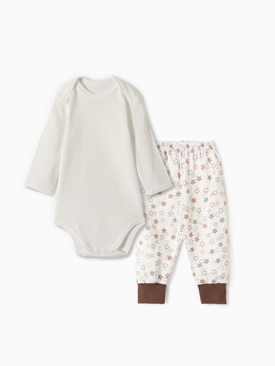 Костюм детский (кофточка, штанишки) «Звездочки», рост 62 см, бежевый