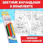 Раскраски новогодние набор «Праздник», с карандашами 6 цветов, 4 шт. по 16 стр. 10848382 - фото 1863830