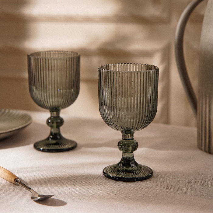 УЦЕНКА Набор бокалов для вина SL Home «Модерн», 250 мл, 8×14,5 см, стекло, графитовый - Фото 1