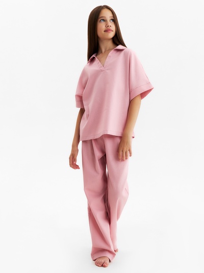 Комплект (рубашка и брюки) для девочки MINAKU, бежево-розовый, рост