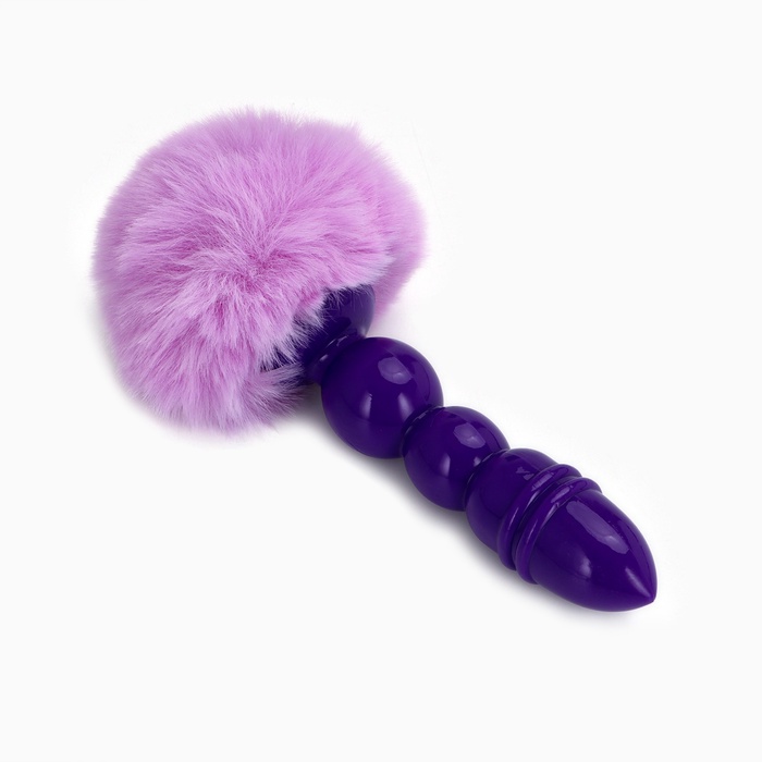 Анальная пробка с мехом, втулка силикон, 130×21 мм, хвост 65 мм, шары, сиреневый - Фото 1
