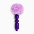 Анальная пробка с мехом, втулка силикон, 130×21 мм, хвост 65 мм, шары, сиреневый - Фото 2