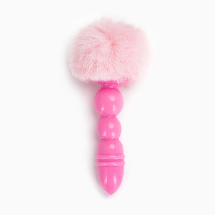 Анальная пробка с мехом, втулка силикон, 130×21 мм, хвост 65 мм, шары, розовый - Фото 1