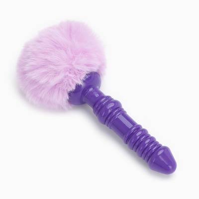 Анальная пробка с мехом, втулка силикон, 130×26 мм, хвост 65 мм, кольца, сиреневый