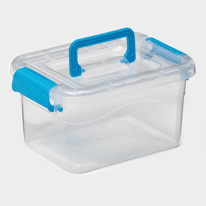 Контейнер для хранения, крышка с ручкой на защёлке, пластик, 1.35 л, 18.5×13×9.7 см, прозрачный, голубой - Фото 1