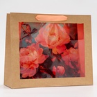 Пакет подарочный с PVC окном, «Пионы», 31×11×26 см - Фото 1