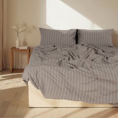 Постельное бельё 2-спальное SL Home Cotton lace, жаккард, серое в полоску