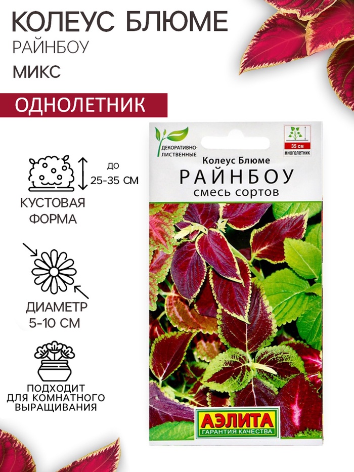 Семена цветов Колеус блюме "Райнбоу" смесь сортов, ц/п, 0,05 г - Фото 1