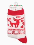 Носки женские "Олени и снежинки", цвет белый, р-р 36-40 - фото 31459391