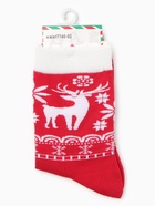 Носки женские "Олени и снежинки", цвет красный, р-р 36-40 - фото 31459394