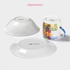 УЦЕНКА Набор детской посуды из керамики Доляна «Мишка на велосипеде», 3 предмета: кружка 230 мл, миска 400 мл, тарелка d=18 см 10853958