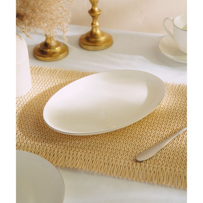 Тарелка для подачи SL Home «Каскарон», 25.4×18.5×2.5 см, овальная, костяной фарфор, белая