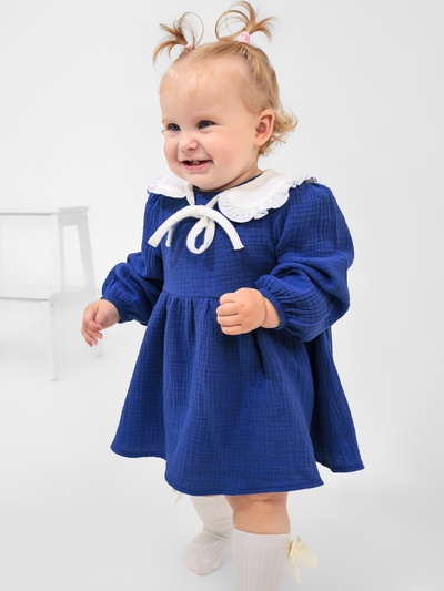 Платье с воротничком Крошка Я Муслин, 74-80, синий