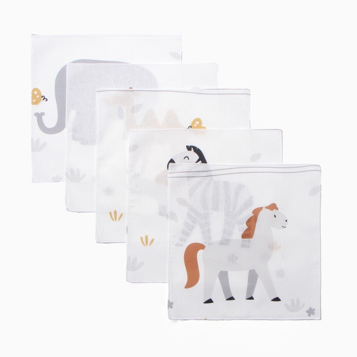 Набор платочков Крошка Я Funny Zoo 30*30 см-5 шт, бязь, 100 % хлопок - Фото 1