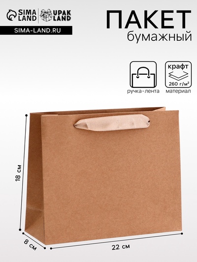 Пакет крафт без печати, 22×8×18 см 260 г/м²