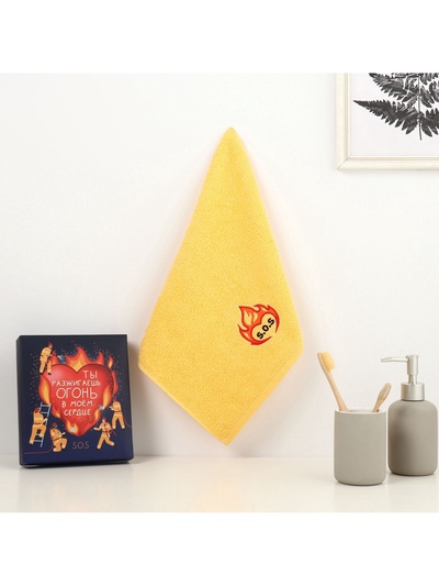 Полотенце махровое "Огонь в сердце" 35х60 см, 100% хлопок, 350 г/м2