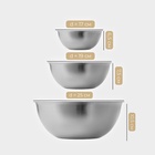 Миски-салатники Sphere, 950 мл, 1.55 л, 3.4 л, с мерной шкалой, нержавеющая сталь, набор 3 шт, серебряные - Фото 3