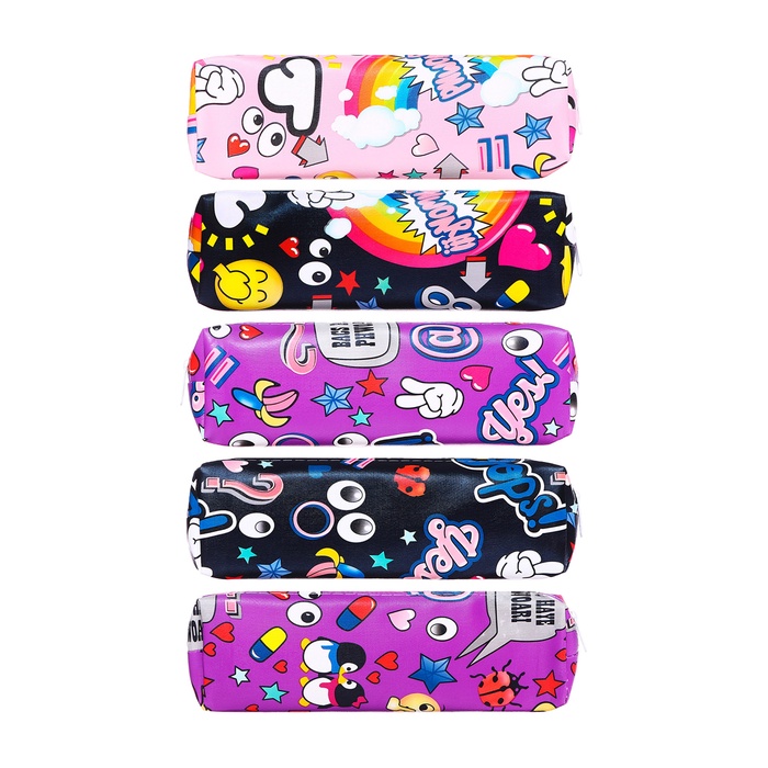 Пенал школьный на молнии Calligrata «Стикеры», с принтом, принт МИКС - Фото 1