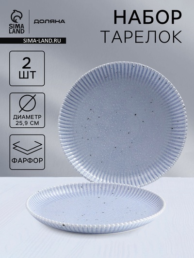 Тарелки Доляна «Коралл», d=25.9 см, набор 2 шт., фарфор, голубые