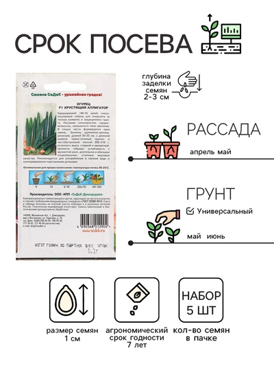 Семена Огурец «Хрустящий аллигатор », набор 5 шт., «Рецепты дедушки Никиты»