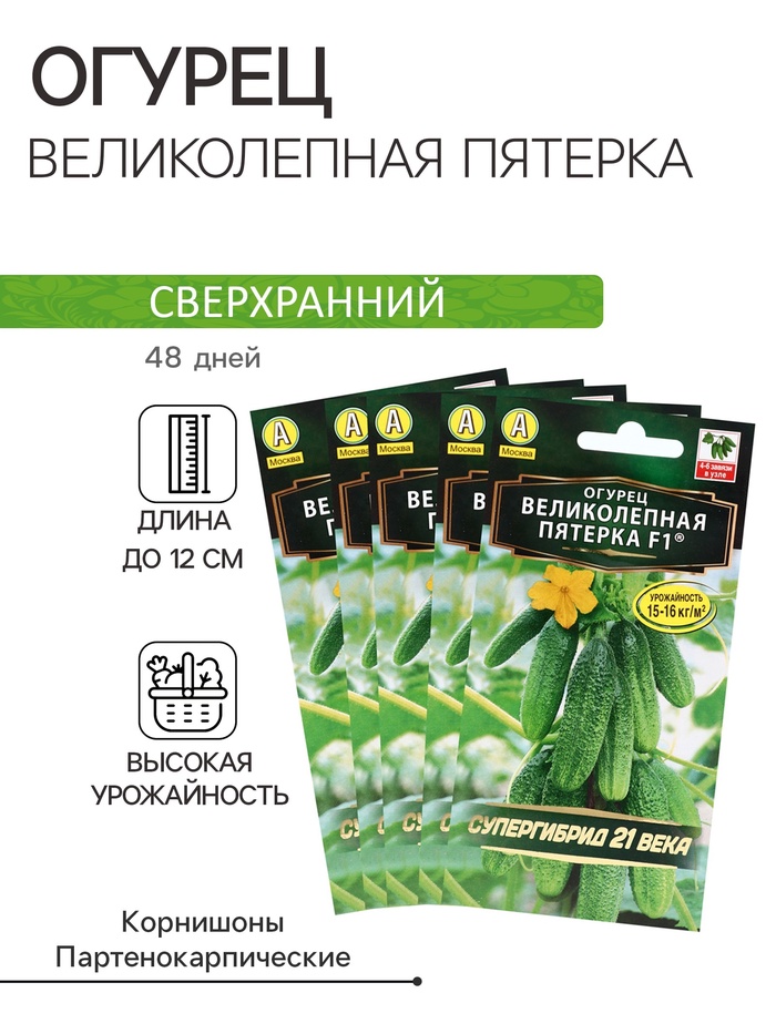 Семена огурца "Великолепная пятерка", F1,набор 5 шт - Фото 1
