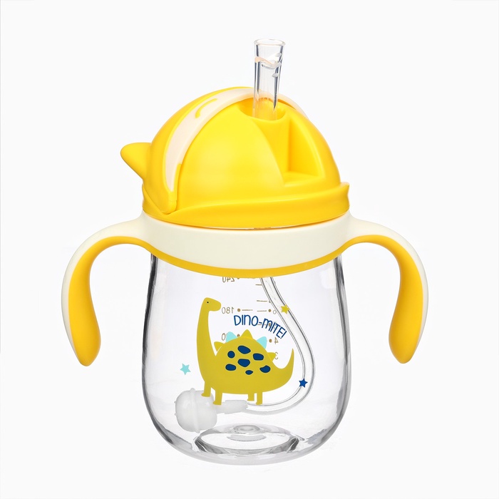 Поильник детский M&B «Котик» с трубочкой, от 9 мес., 280 мл., молочно-желтый - Фото 1