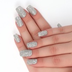 Накладные ногти «Сияние», 12 шт, с блёстками, с клеевыми пластинами, форма мягкий квадрат, серебристые (комплект 2 шт) - фото 30082180