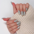 Накладные ногти «Сияние», 12 шт, с блёстками, с клеевыми пластинами, форма мягкий квадрат, серебристые (комплект 2 шт) - фото 30853390