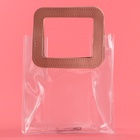 Пакет подарочный из ПВХ, прозрачный, розовые ручки, 20×18×10 см - Фото 4