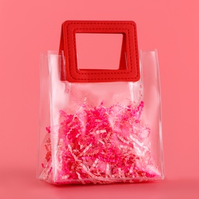 Пакет подарочный из ПВХ, прозрачный, красные ручки, 17×15×8 см