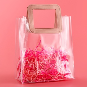 Пакет подарочный из ПВХ, розовый, 26.5×23×12 см
