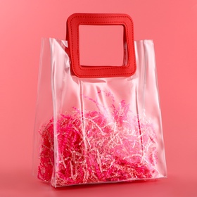 Пакет подарочный из ПВХ, красный, 26.5×23×12 см