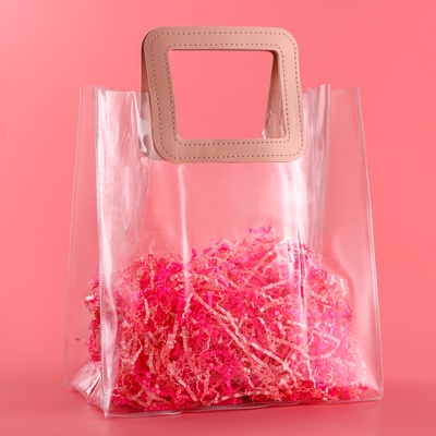 Пакет подарочный из ПВХ, розовый, 25×28×15 см