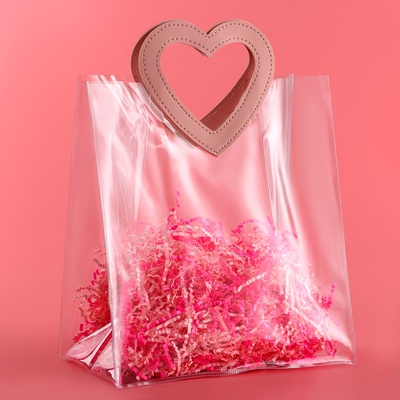 Пакет подарочный из ПВХ, розовый, 25×28×15 см