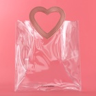 Пакет подарочный из ПВХ, прозрачный, розовые ручки, 25×28×15 см - фото 60853796