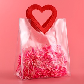 Пакет подарочный из ПВХ, розовый, 26.5×23×12 см