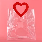 Пакет подарочный из ПВХ, прозрачный, красные ручки, 25×28×15 см - фото 60853798