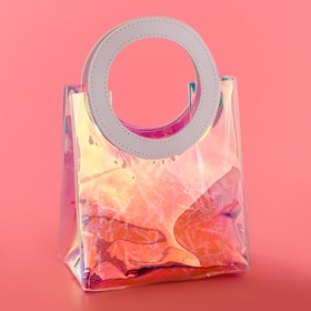 Пакет подарочный из ПВХ, белый, иридисцентный, 20×18×10 см