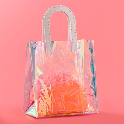 Пакет подарочный из ПВХ, белый, иридисцентный, 20×18×10 см