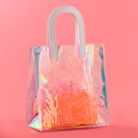 Пакет подарочный из ПВХ, белый, иридисцентный, 20×18×10 см