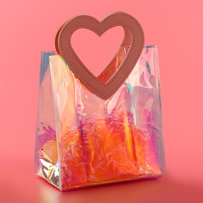 Пакет подарочный из ПВХ, розовый, иридисцентный, 20×18×10 см