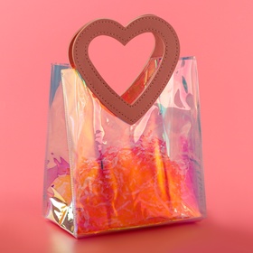 Пакет подарочный из ПВХ, розовый, иридисцентный, 20×18×10 см